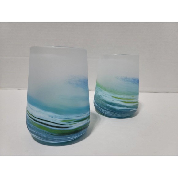 Teign Valley Glass Studios Sea Spray Wine Glass Set New Hard to Find Hand made - Picture 13 of 14